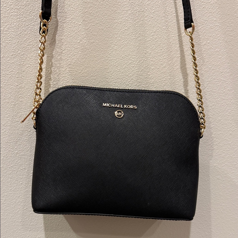 Michael Kors Cindy Large Dome Black and Gold Crossbody Bag NWT